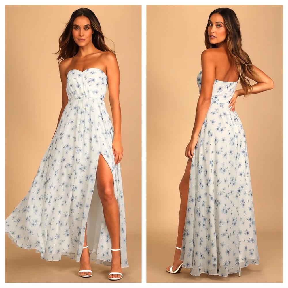 Lulus Sweetest Ceremony Ivory Floral Print Strapless Maxi Dress